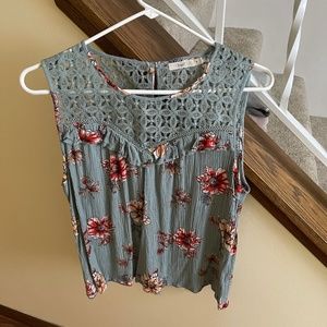 Teal Lace Top with Orange Flowers